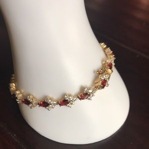 Garnet/Cubic Zirconia 14K Gold Over Sterling Silver Tennis Bracelet. Beautiful